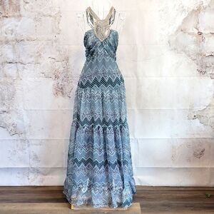 Love Spray halter maxi dress - feminine blue floral print Women's Size S